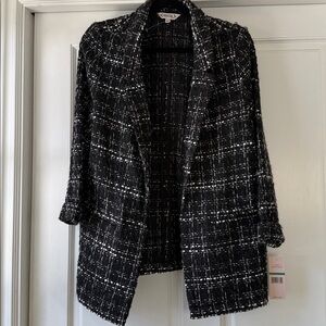 NWT Nanette Lepore Black, Black Sparkle, and White Tweed Blazer L